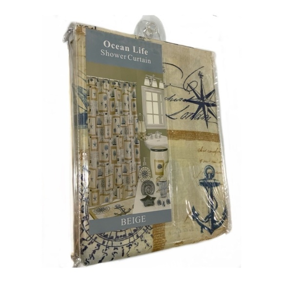 Nautical Fabric Shower Curtain Beach White Beige Blue 70 x 72 in NEWv - Picture 3 of 14